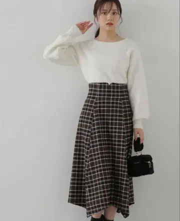 체크 플레어 롱 스커트