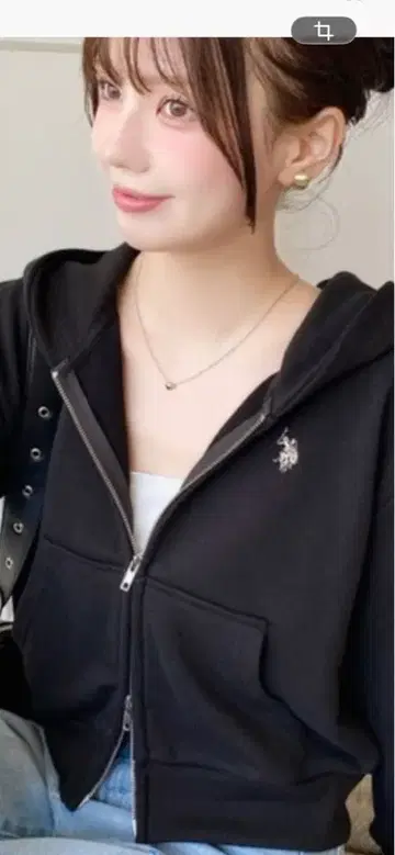 U.S. POLO ASSN. 원포인트 자수 더블 지퍼 숏 후드티 블랙 L