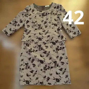 빅 사이즈! Rose Tiara 42 플라워 자수 격자 무늬 원피스