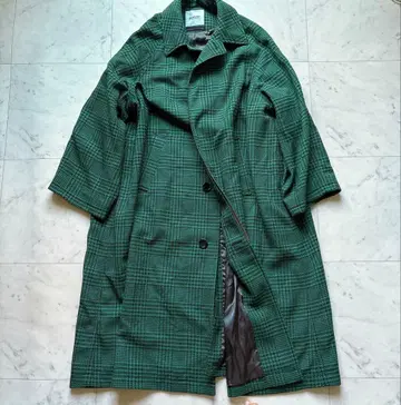 BEAMS BOY 솔로텍스 풀프란 스텐카라 코트 하운드투스 체크 그린