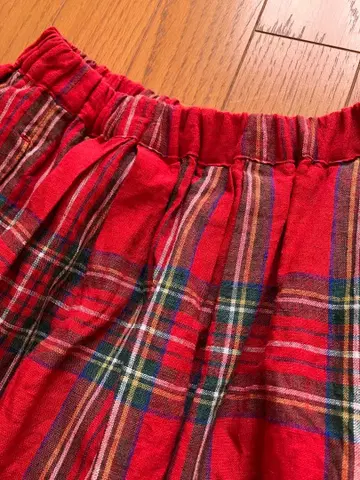 blue willow 블루위로우 린넨 빨간색 체크 무늬 플레어 스커트