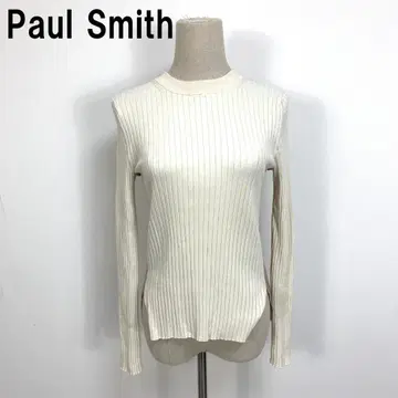 A7365 폴스미스 긴팔 니트 리브 면 바이컬러 화이트 베이지 M