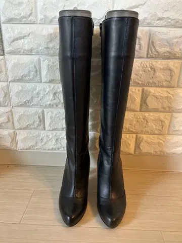 블랙 가죽 힐 롱 부츠