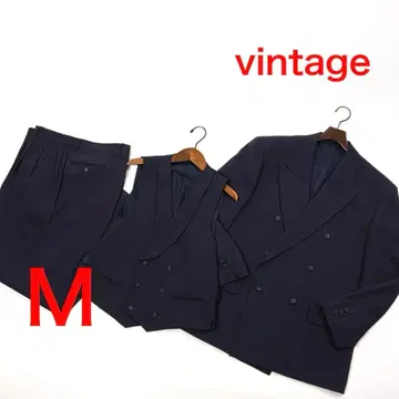 H4464 빈티지 더블 3피스 수트 네이비