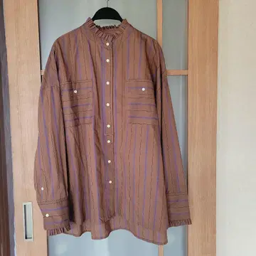 프릴 옷깃 브라운 스트라이프 셔츠 (새상품)