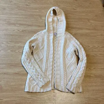 랄프 로렌 폴로 아이보리 후드 부착 케이블 짜임 가디건