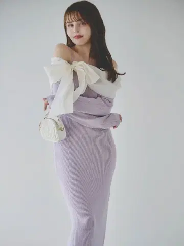 dazzlin 볼륨 아지메 리본 니트 원피스