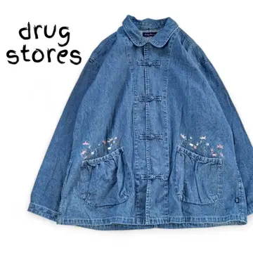 드럭 스토어즈 오버 사이즈 데님 셔츠 꽃무늬 자수 루즈핏 빅 사이즈