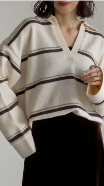 Re:EDIT LIAN 알파카 터치 보더 폴로 니트