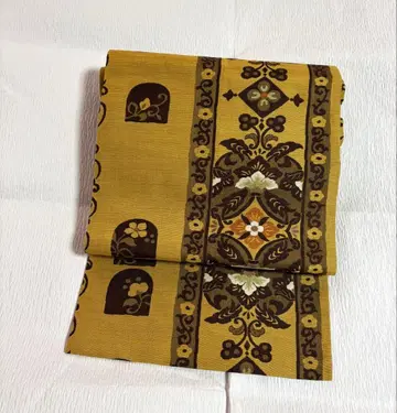 나고야 오비 꽃무늬 황토색