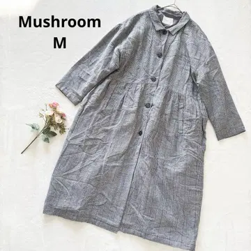 매쉬룸 그레이 계열 체크 롱 코트 아우터 얇은 소재 마 혼방