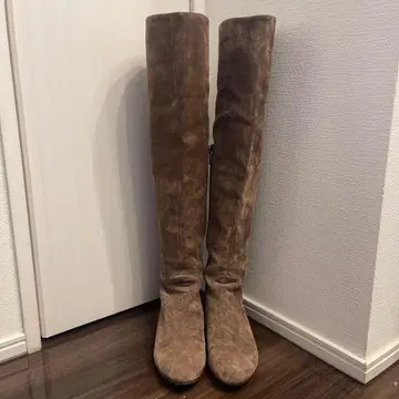 브라운 스웨이드 니하이 부츠