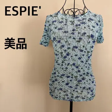 [ 새상품급 ] ESPIE'/반팔 주름 탑/신축/시스루/비침/꽃무늬