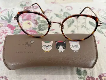 펠리시모 고양이부 브라운 라운드 안경 케이스 포함