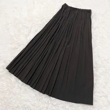 [ INDIVI ] M 허리밴딩 플리츠 롱 스커트 38 브라운