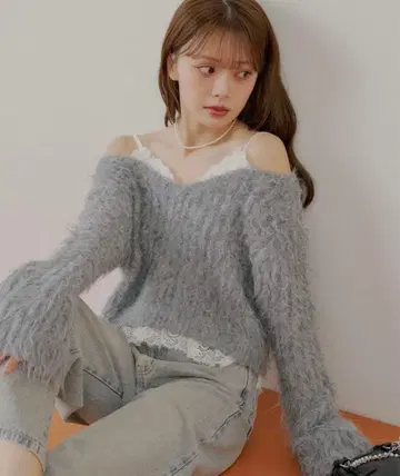 Chico 레이스 도킹 샤기 니트