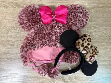 미니 마우스풍 귀도리 모자 ( 핑크 레오파드 무늬 )