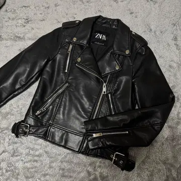 [ 새상품급 ] ZARA 인조 가죽 더블 라이더 자켓 S 블랙