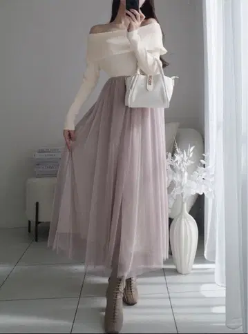 오프숄더 니트 롱 원피스