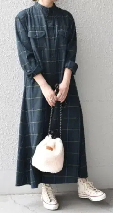 [ 미사용 택 포함 ] LEE x SHIPS ANY 체크 롱 셔츠 원피스
