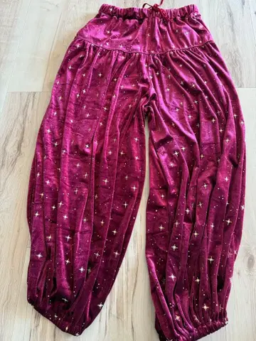 Anina 별 패턴 벨벳 팬츠 와인 레드