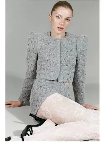 ZARA 완판템 인조 모피 비즈 자켓 셋업 그레이