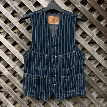 슈가케인 데님 베스트 워배시 스트라이프 38