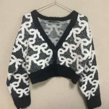 Heather 크롭 니트 가디건 블랙 화이트