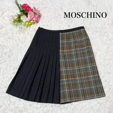 [ 새상품급 ] 모스키노 비대칭 미디 스커트 체크 플리츠 절개