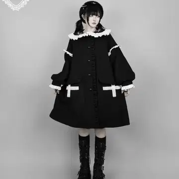 DimMoire 디딤모아르 십자가의 맹세 프릴 코트 블랙 x 화이트