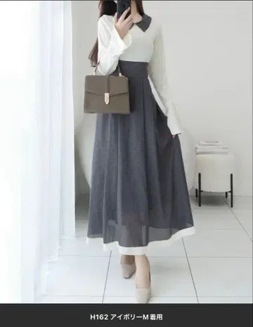 플레어 소매 도킹 원피스 (롱 기장)