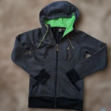 VOLCOM 도트 무늬 풀 집업 후드티 블랙 그린