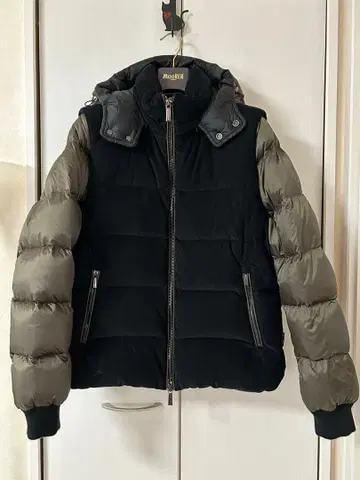 무레르 새상품급 2WAY 다운 자켓 블랙 카키 후드 부착