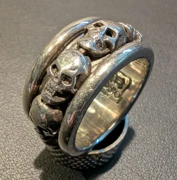 회전식 레더 앤 트레져 스컬 반지 약 18호 실버 925