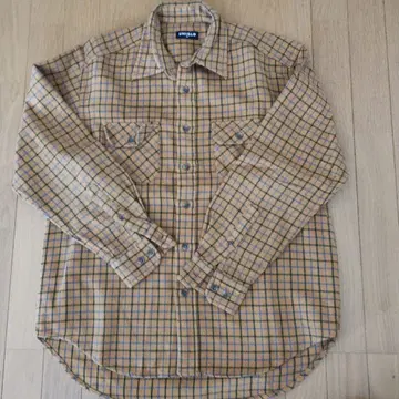 UNIQLO 네이비 택 베이지 체크 플란넬 셔츠 긴팔