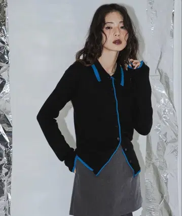 bohmal 바이컬러 폴로 니트 가디건