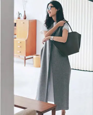 울 혼방 그레이 롱 베스트 M 사이즈