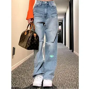 GYDA H W KNEE 데미지 와이드 데님 팬츠