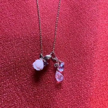 k10 핑크 골드 장미 모티브 멀티 컬러 목걸이