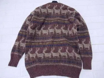 올드 잉글랜드 울 실크 사슴 패턴 울 니트 스웨터 46 M