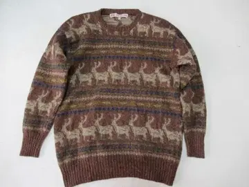 올드 잉글랜드 울 실크 사슴 패턴 울 니트 스웨터 46 M