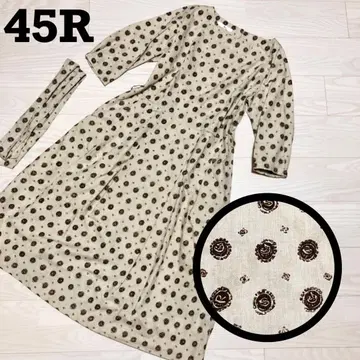 [새상품급] 45R 총무늬 원피스 코몬 무늬 숨겨진 R 리본 벨트 베이지