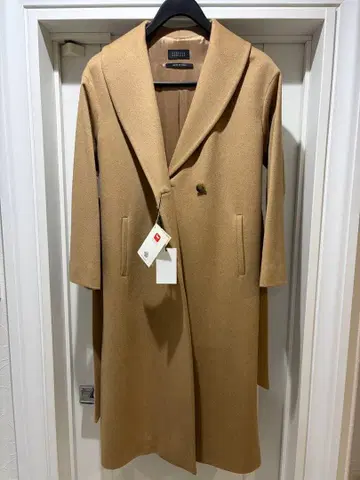 카멜 컬러 롱 코트 벨트 포함