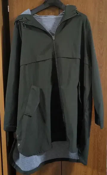 발수 가공 본딩 소재 롱 기장 후드티 다크 카키 5L