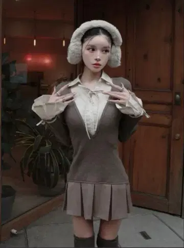 다리치 셔츠 도킹 플리츠 미니 원피스