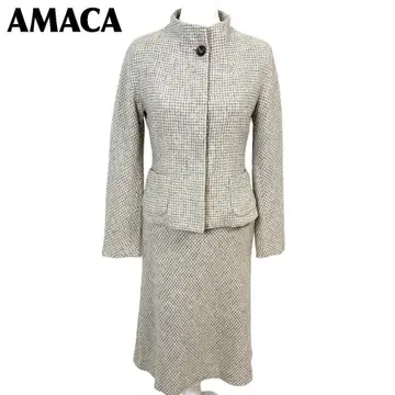 새상품급 AMACA 울 스커트 셋업 38 그레이 x 베이지 하운드투스