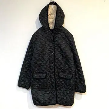 [키로루안] 퀼팅 자켓 후드 보아 안감 도트 올 패턴 전체 버튼 L