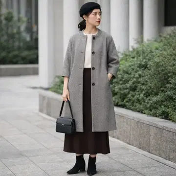 Tomorrowland 그레이 롱 코트 울 100% 사이즈 1