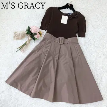 [ 엠즈 그레이시 ] 롱 원피스 도킹 벨트 이소재 플레어 니트