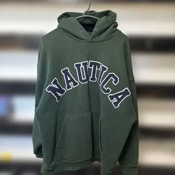 NAUTICA 다크 그린 프론트 로고 후드티